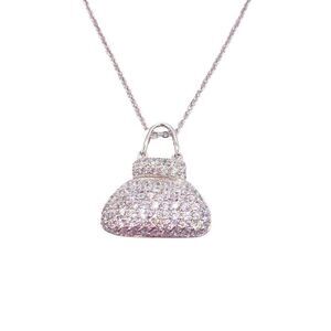 Silver dainty cubic zirconia purse pendant necklace